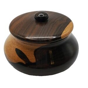 Vintage Hand‎ Turned Wooden Trinket Bowl W/ Lid 2"